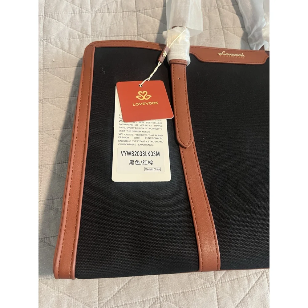 LOVEVOOK Laptop Bag Black Brown Trim Detachable Strap Accessory Case Large - Picture 3 of 16